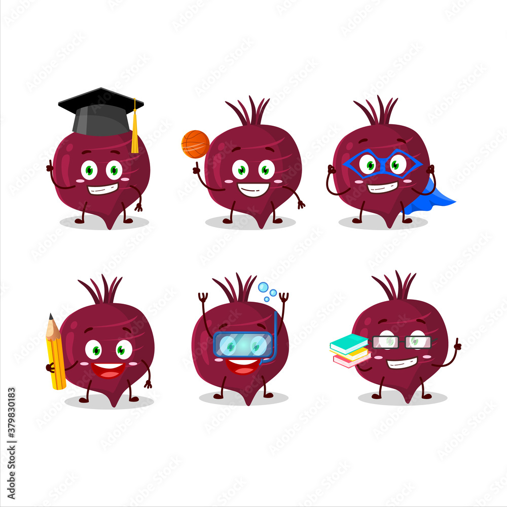 School student of beet root cartoon character with various expressions