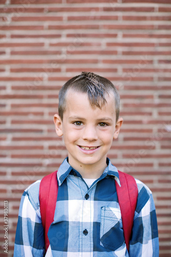 Seven year old boy on his first day of second grade