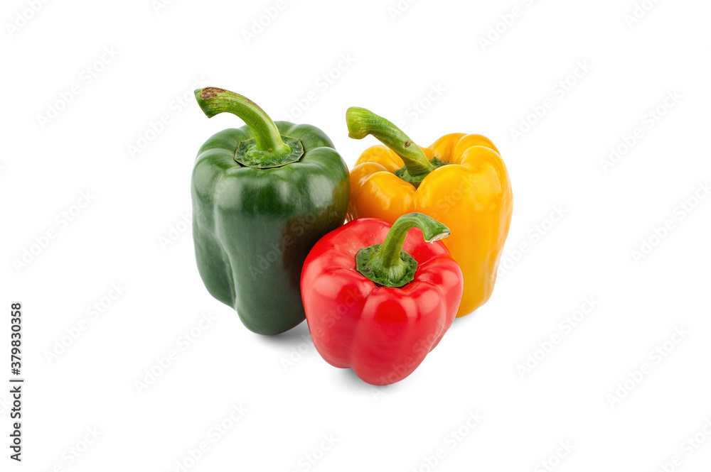 Three bell peppers isolated on white background. Three bell peppers isolated on white background.