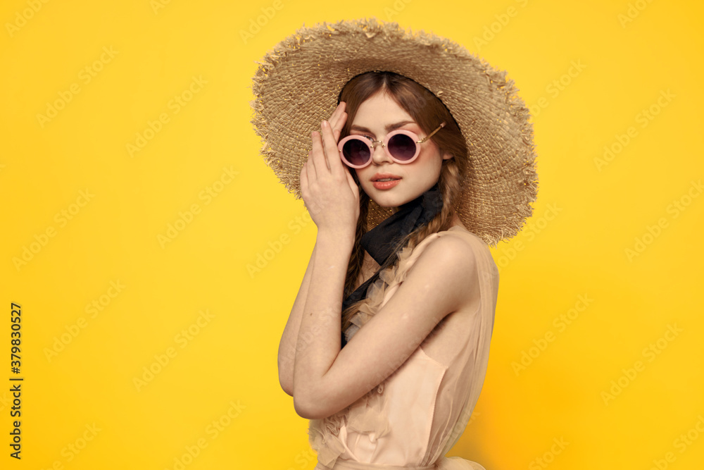 romantic lady in straw hat sunglasses model dress emotions romantic lady in straw hat sunglasses model dress emotions