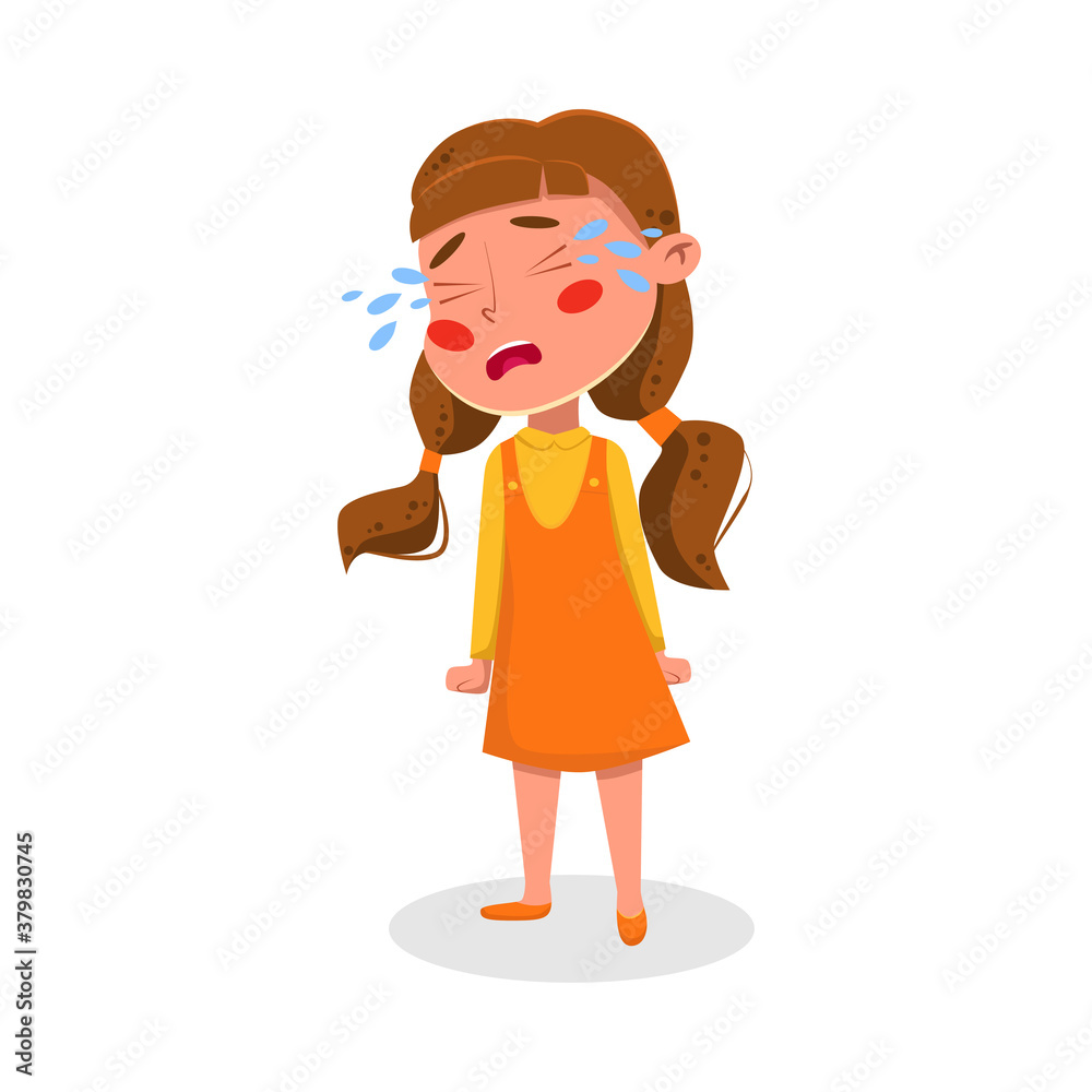 Cute Upset Crying Girl Cartoon Character Style Vector Illustration Cute Upset Crying Girl Cartoon Character Style Vector Illustration