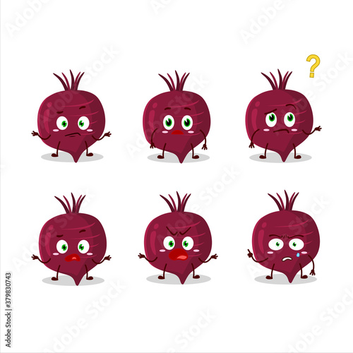 Cartoon character of beet root with what expression