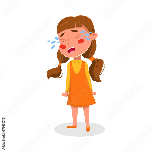 Cute Upset Crying Girl Cartoon Character Style Vector Illustration