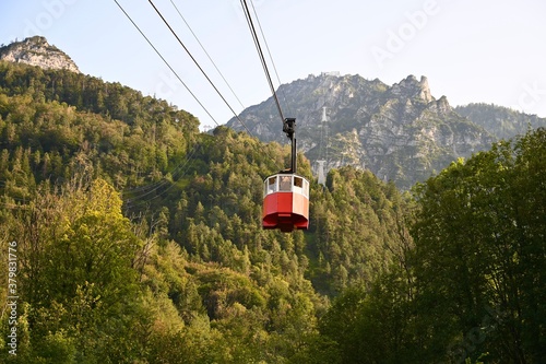 Cable car way to mountains of Bavaria. 