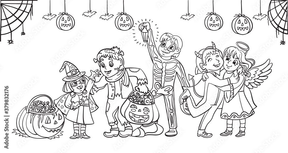 Vector cartoon halloween illustration children in costumes Vector cartoon halloween illustration children in costumes