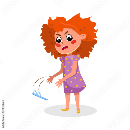 Angry Girl Throwing Comb ot Wanting o Comb Her Hair, Cute Boy Drawing on Wall, Naughty Hoodlum Kid Character Cartoon Style Vector Illustration
