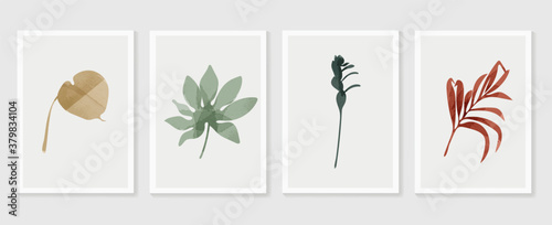 Botanical wall art vector set. Tropical leaf Foliage line art drawing with abstract shape.  Abstract Plant Art design for print, cover, wallpaper, Minimal and  natural wall art.
