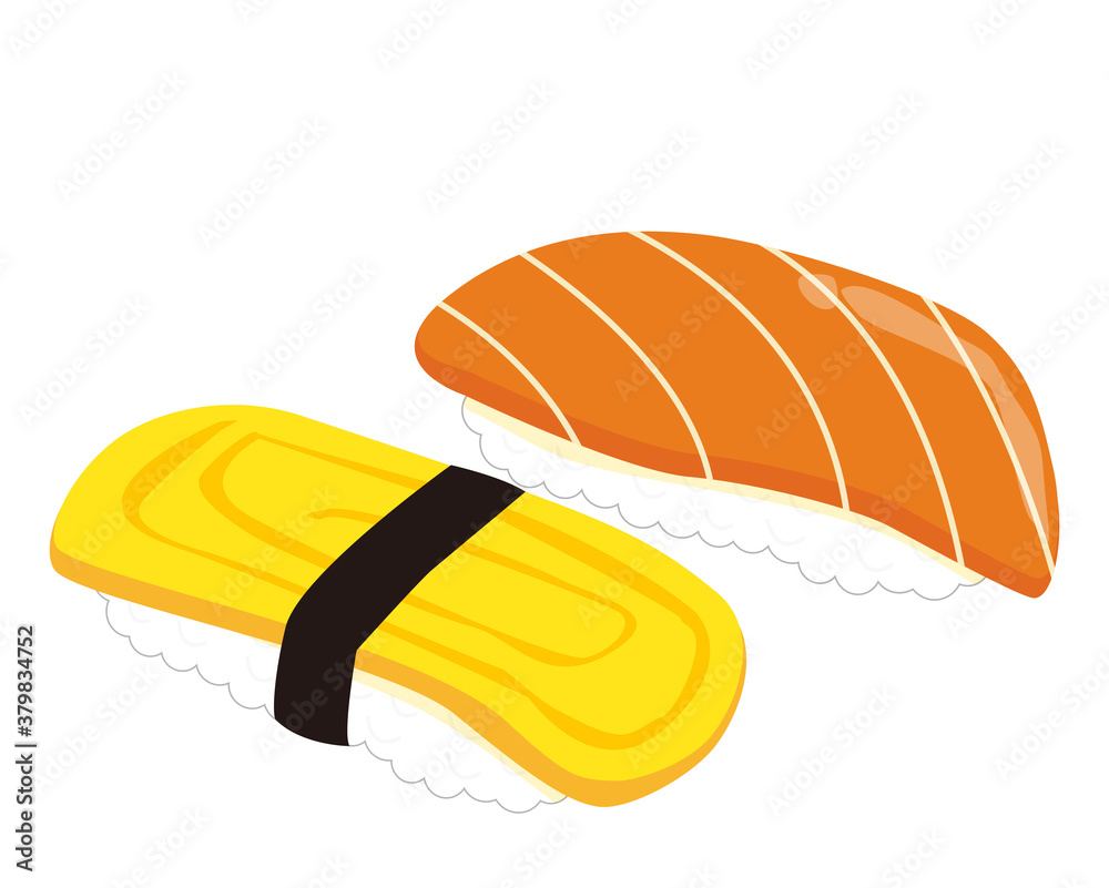 サーモンと玉子握り寿司のベクターイラスト 鮭握り 玉子焼き Stock ベクター Adobe Stock