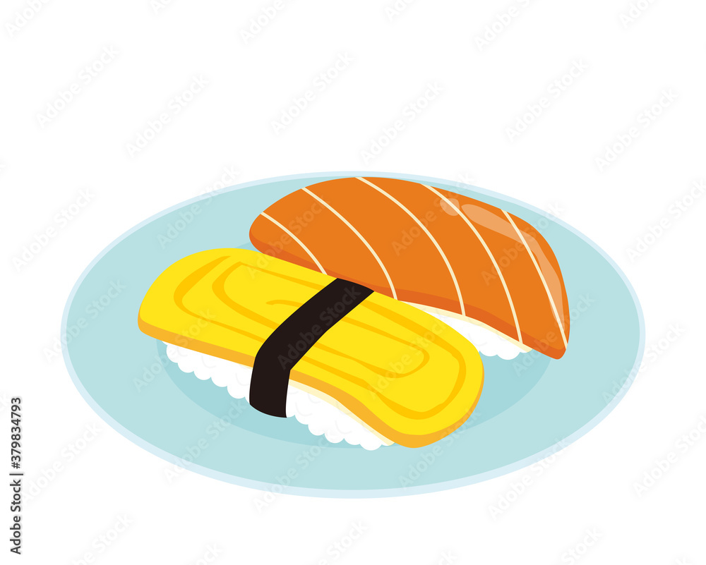 サーモンと玉子握り寿司のベクターイラスト 鮭握り 玉子焼き Stock Vector Adobe Stock