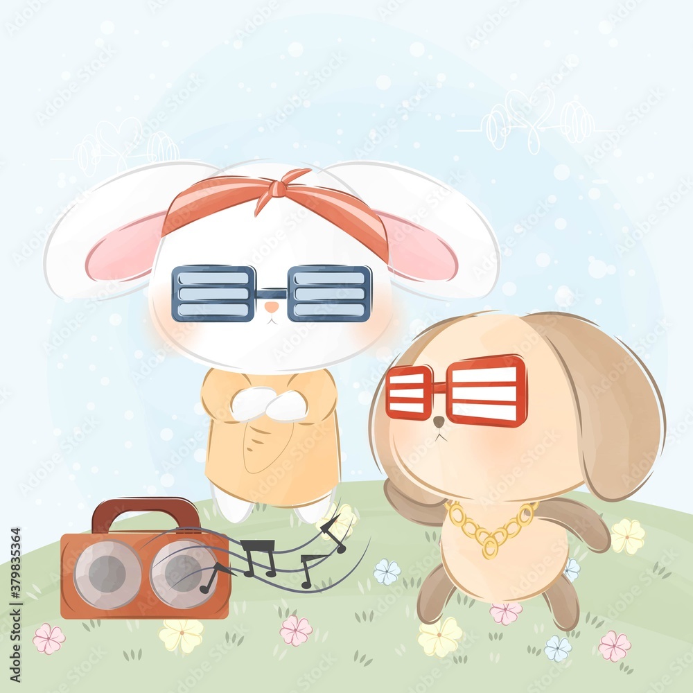 cute little hip hop bunny and puppy cute little hip hop bunny and puppy