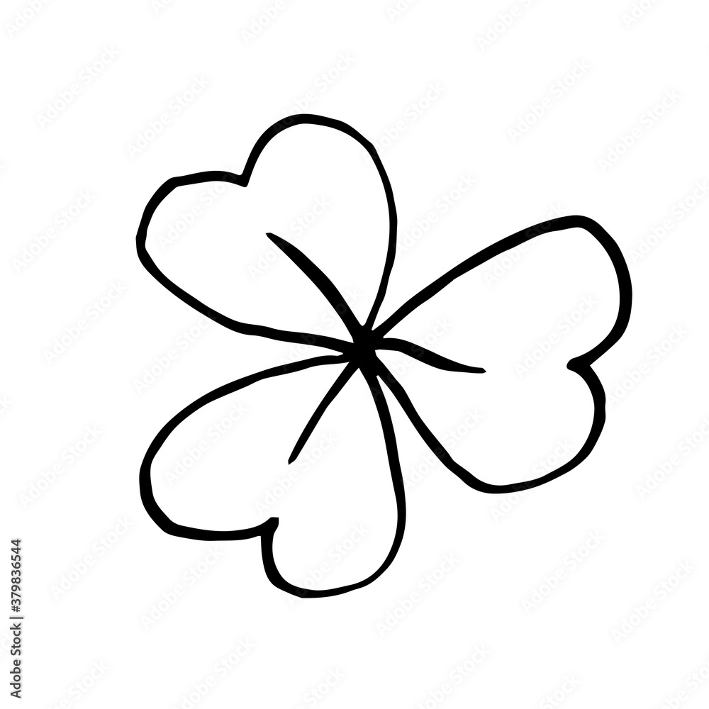 Clover leaf isolated on white background. Element of nature, field plants. Simple vector freehand drawing in black outline.