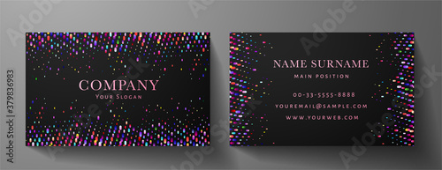 Colorful premium vip card template (Gift Card set). Deluxe holiday multicolored pattern (rainbow circular dots) on black background. Design useful for invite event, gift certificate, exclusive voucher