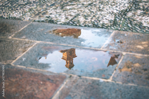 Reflection in a puddle of the cathedral. Gernika, Spain.