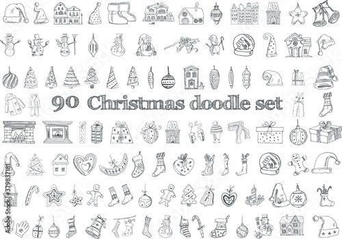 Christmas set of doodle icons Vector illustration on chalkboard. Vector illustration