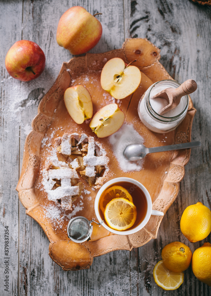 Tea with lemon and apple tart Tea with lemon and apple tart