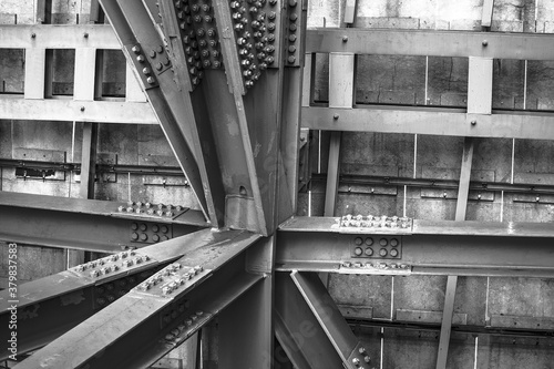 Steel structure on black and white photo