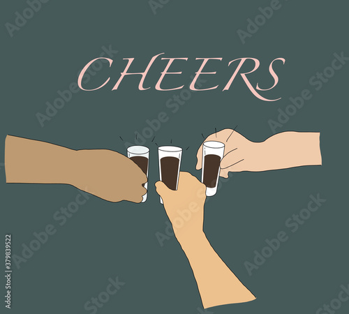 ฉelebrating Christmas or New Year party. Diversity people toasting drinks. Multiethnic friends congratulating each other with new year. Celebration and nightlife concept, holiday background
