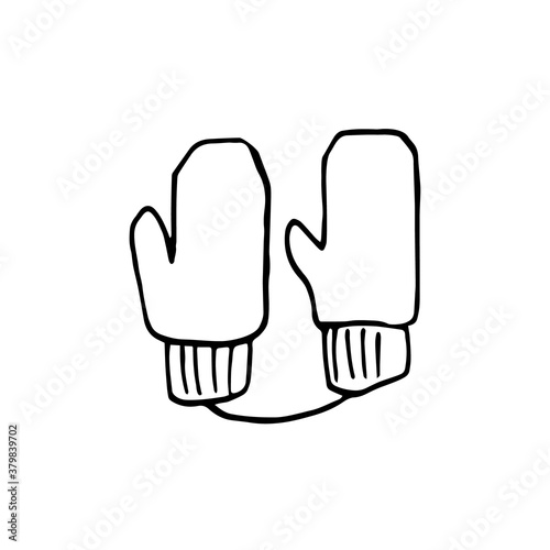 Mittens doodle set. Winter hand drawn clothes