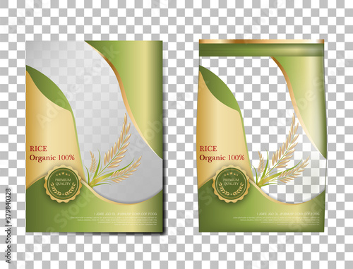 Rice Package Thailand food Products, Green gold banner and poster template vector design rice.