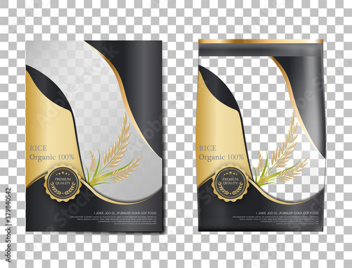 Rice Package Thailand food Products, black gold banner and poster template vector design rice.