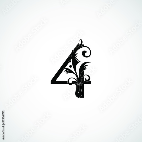 Number 4 Luxury flower ornament Black logo