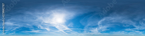Canvas Print Seamless panorama with blue sky 360-degree view and beautiful clouds for use in