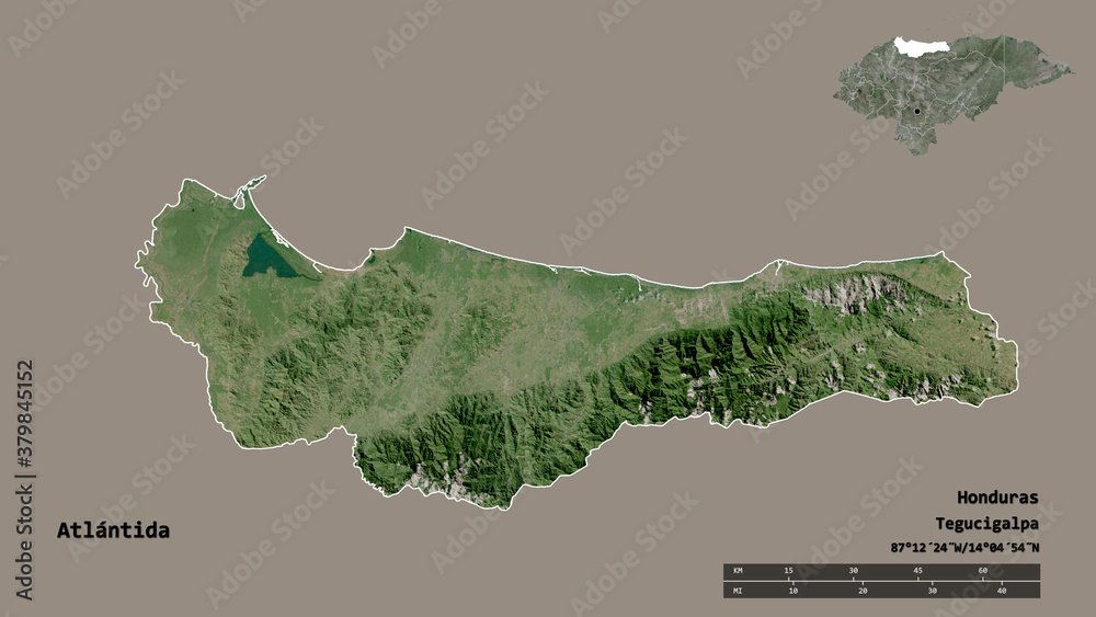 Atlantida, department of Honduras, zoomed. Satellite