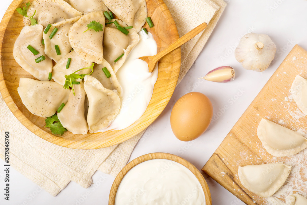 ingredients dumplings on a white table ingredients dumplings on a white table