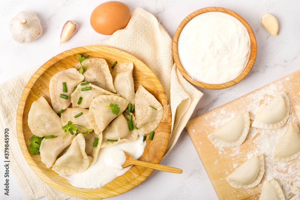 ingredients dumplings on a white table ingredients dumplings on a white table