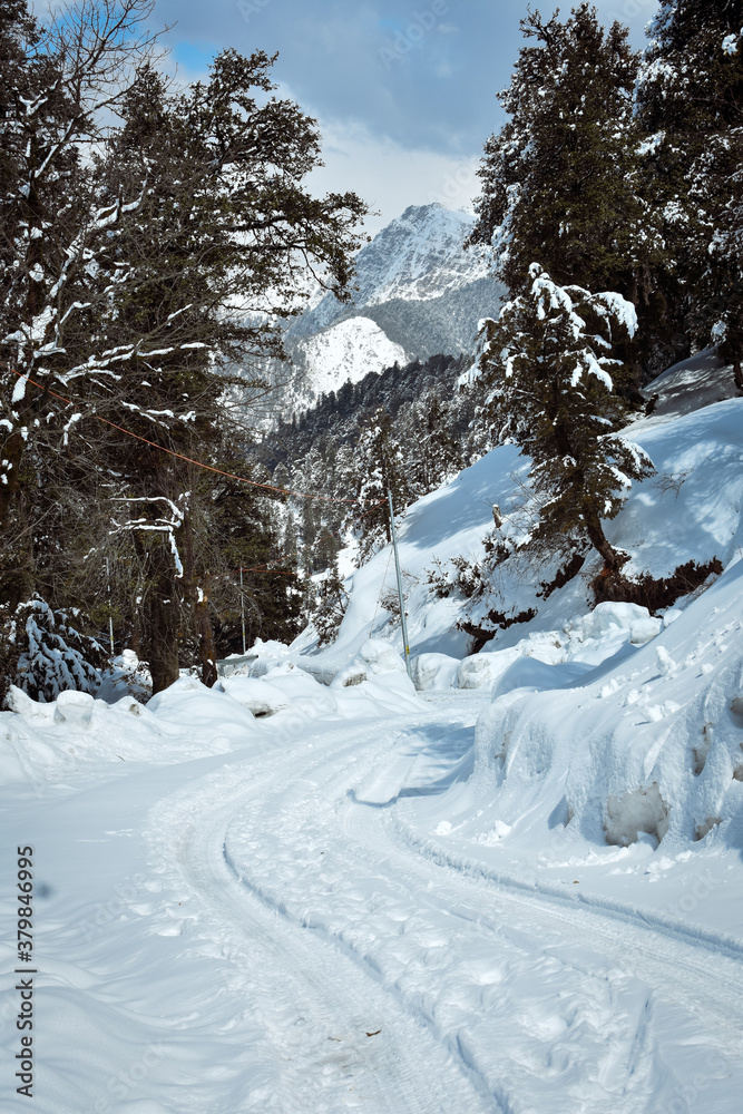 Obraz premium Road in mountain during winter. 