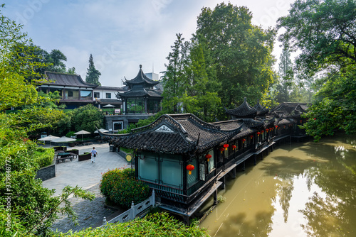 Landscape of classical architecture in thin West Lake, Yangzhou, China