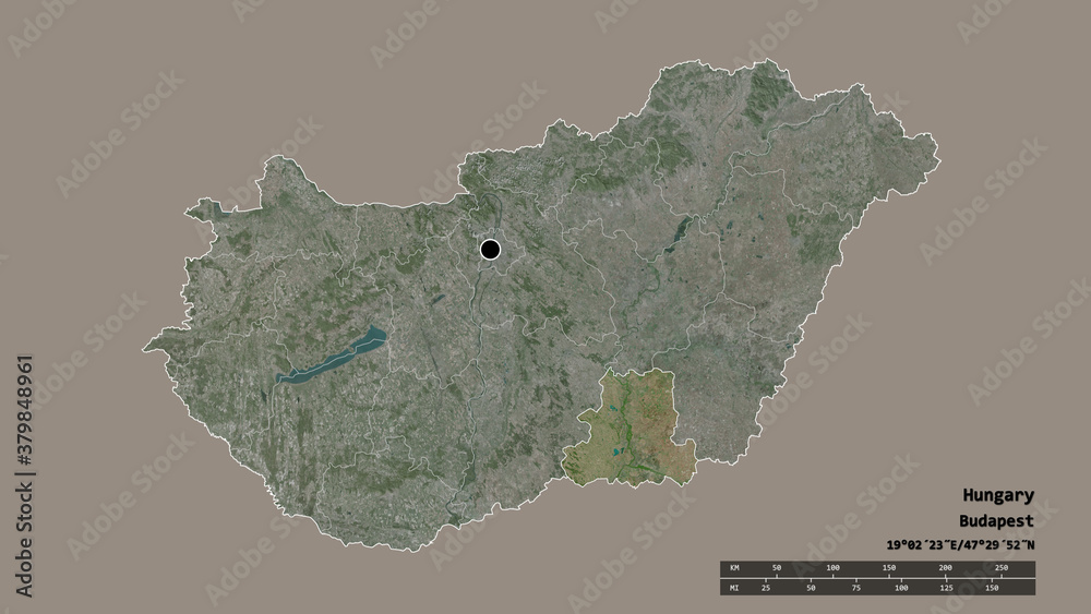 Location of Csongrad, county of Hungary,. Satellite