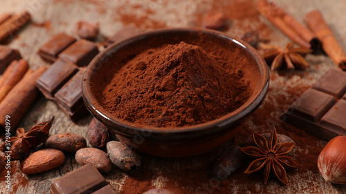 bowl of cocoa, beans and spices ingredients