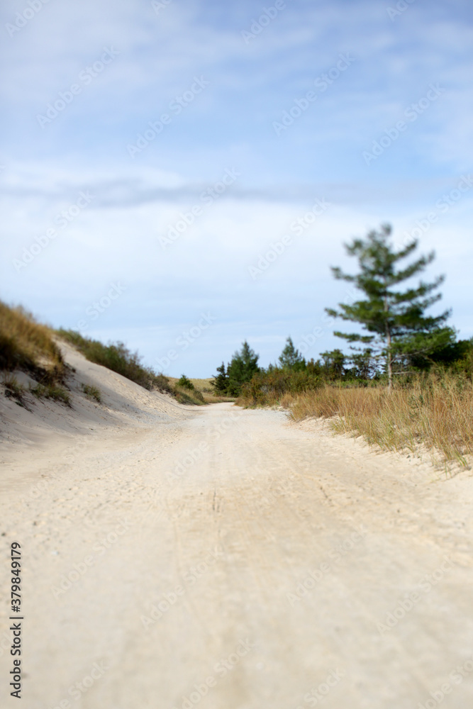A Road Cutting Through A Sand Dune (Covered In Sand) On The Lake Michigan Coast A Road Cutting Through A Sand Dune (Covered In Sand) On The Lake Michigan Coast