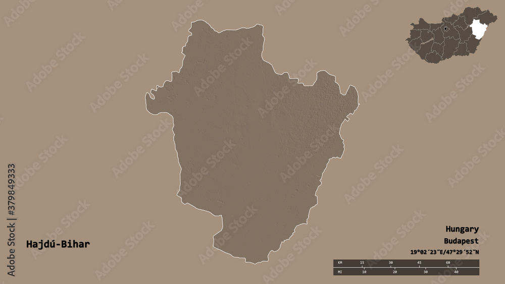 Hajdu-Bihar, county of Hungary, zoomed. Administrative