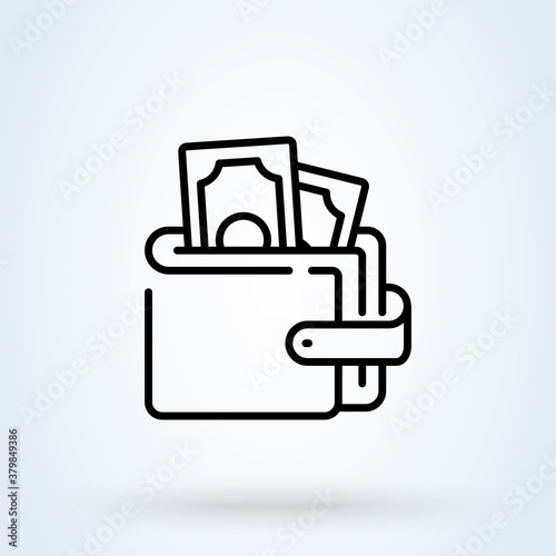 Wallet full of money sign line icon or logo. Wallet with dollars concept. Online payment linear illustration. © studiographicmh