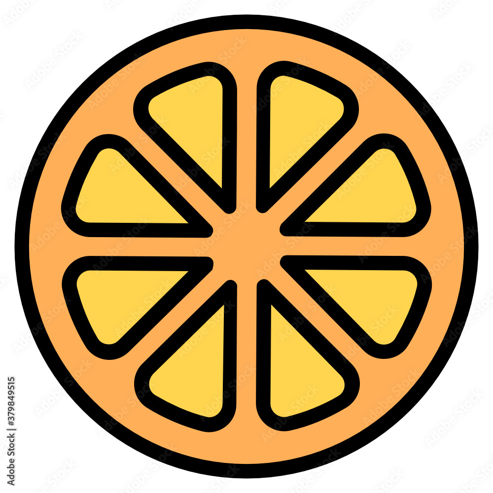 Orange slice denoting citrus fruit in flat icon
Orange slice denoting citrus fruit in flat icon