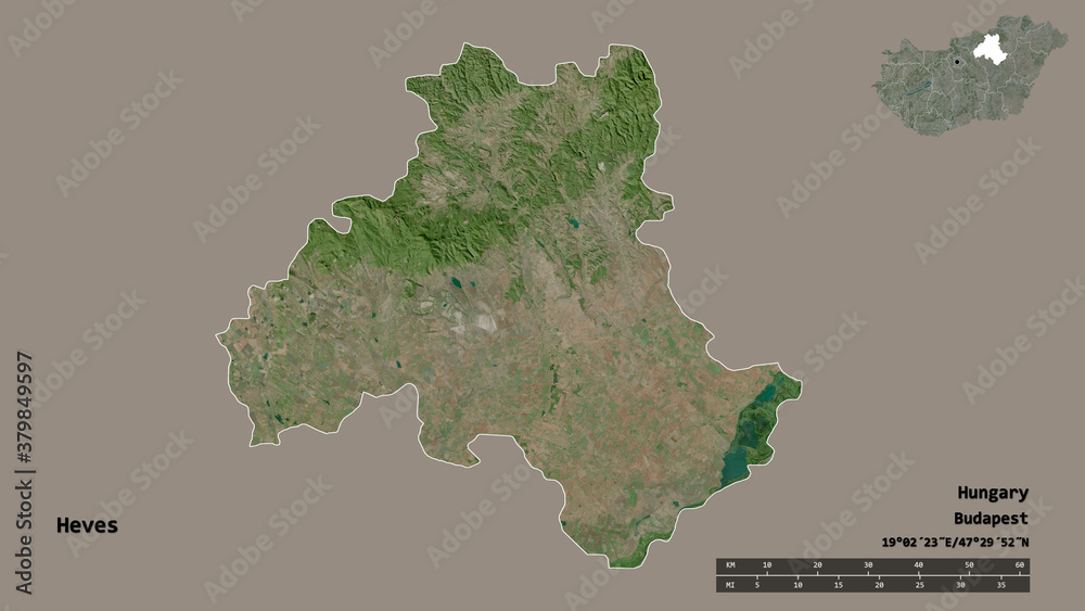 Heves, county of Hungary, zoomed. Satellite
