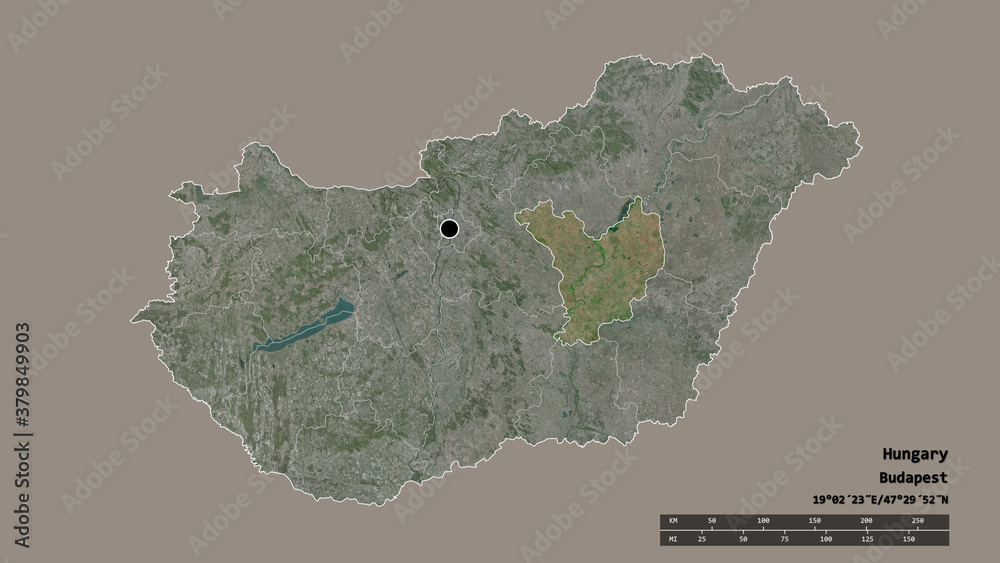 Location of Jasz-Nagykun-Szolnok, county of Hungary,. Satellite
