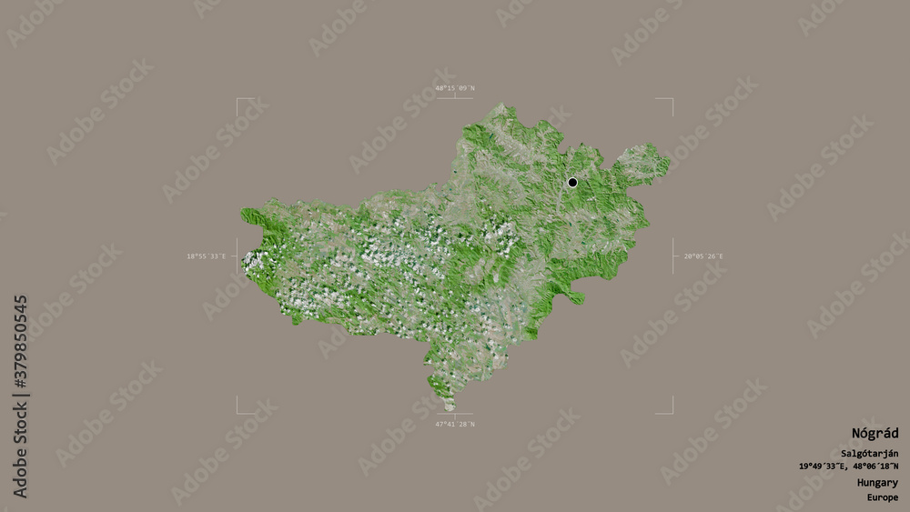 Fototapeta premium Nograd - Hungary. Bounding box. Satellite