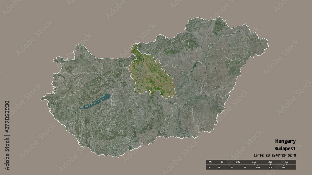 Location of Pest, county of Hungary,. Satellite