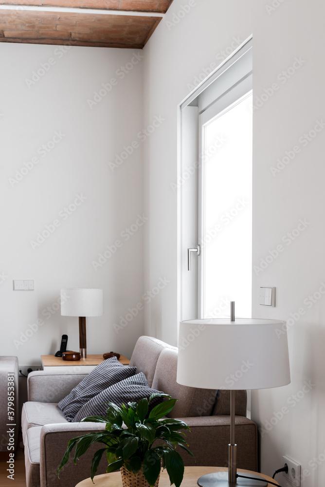 Grey sofa near window Grey sofa near window