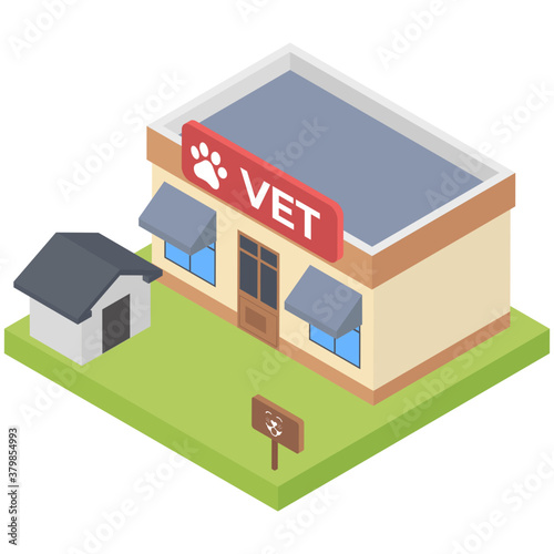 
Vet clinic in isometric icon 
