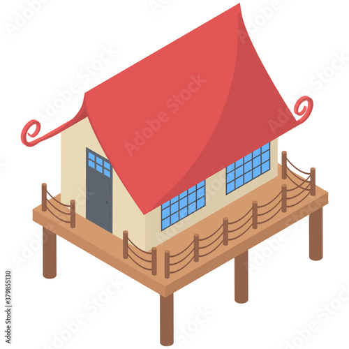 
Resort exterior isometric icon 
