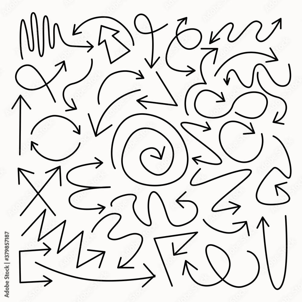 Vector set black arrows isolated on a white background. Modern hand drawn design for business,  application, banner, typography