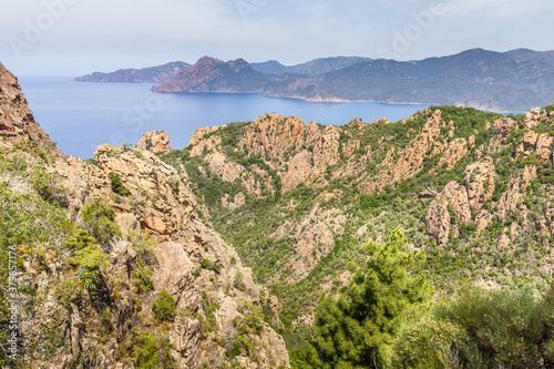 The Calanques de Piana and the sea in Corsica, France