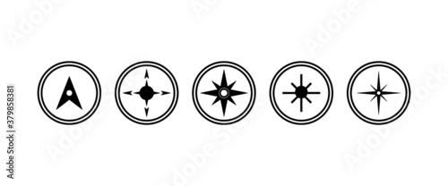 Black north sign vector set. Map and compass direction.