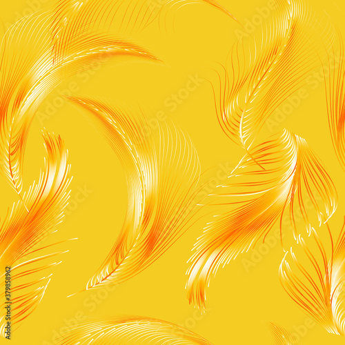 Seamless pattern with gold and silver feathers of bird.