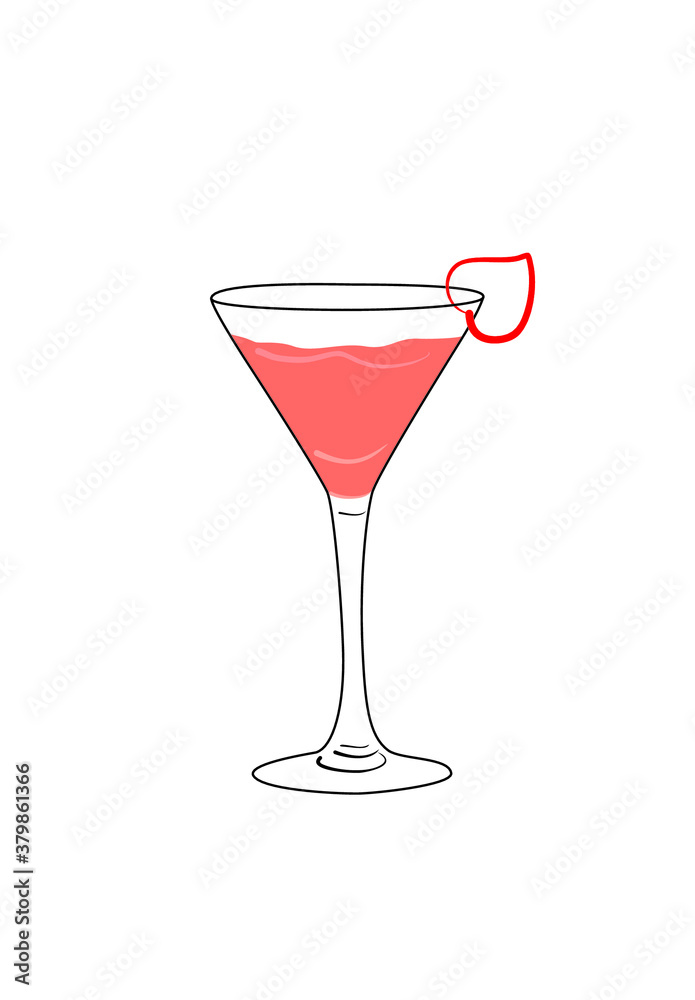 Vector image of cocktail in martini glass with romantic heart on white background Vector image of cocktail in martini glass with romantic heart on white background