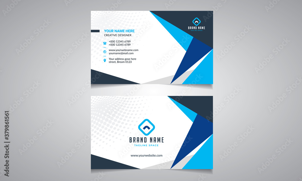 Blue modern creative business card and name card, horizontal simple clean template vector design,